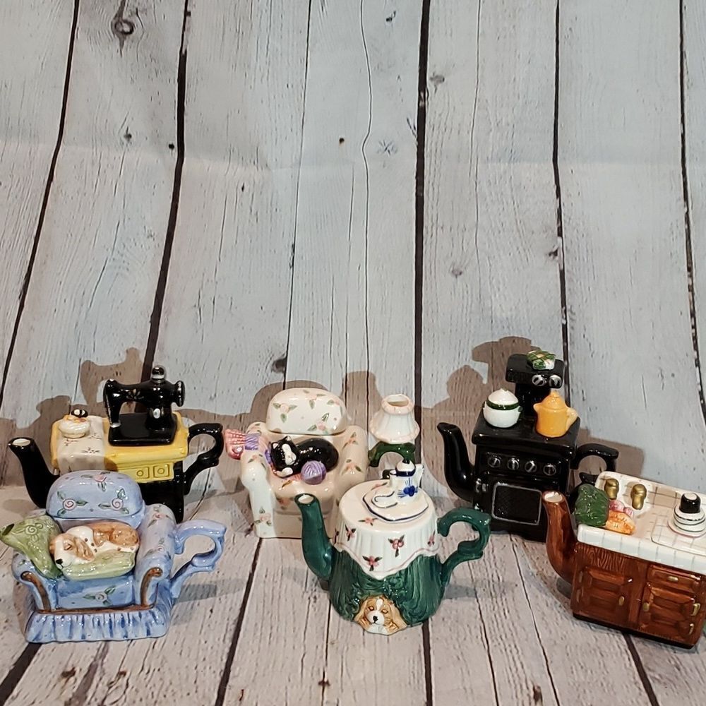 Collection of World Bazaar miniature ceramic teapots